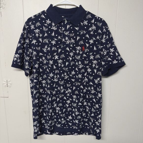 Polo Ralph Lauren Classic Fit Tropical Print Surfing AOP Polo Shirt Preppy Men M - Picture 1 of 11